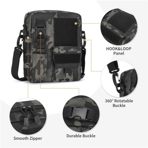 Small Messenger Bag Crossbody Tactical Shoulder Bag Canvas Travel Office Black - Picture 4 of 7